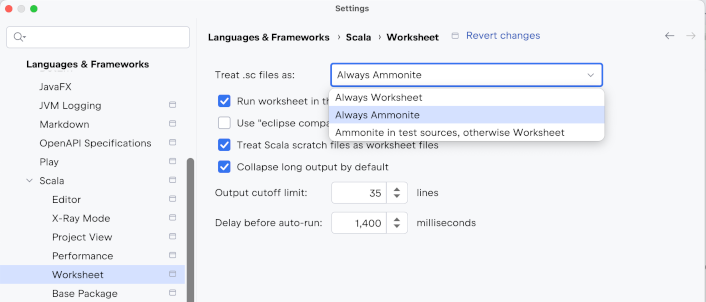 Scala worksheet settings