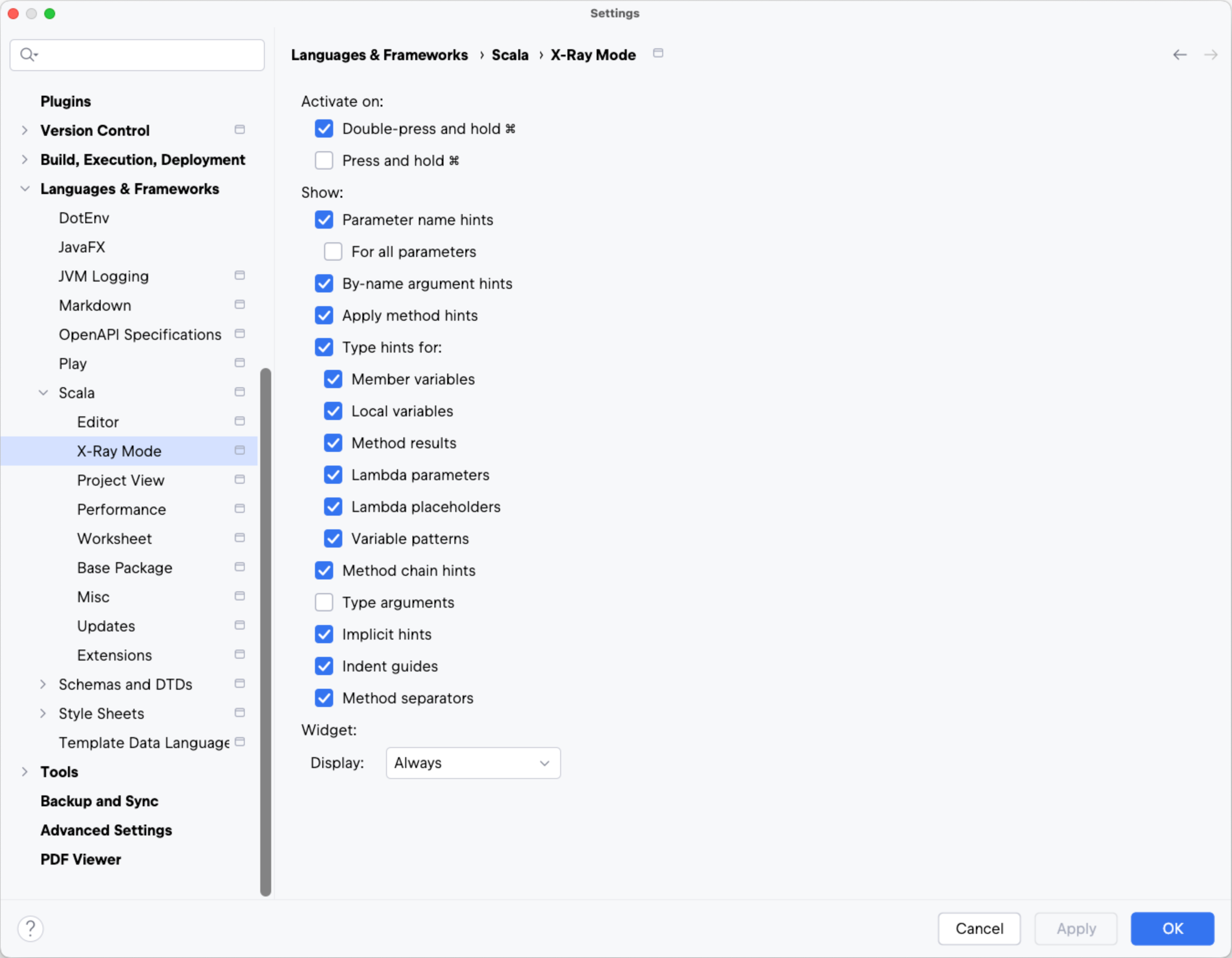 X-Ray settings X-Ray settings