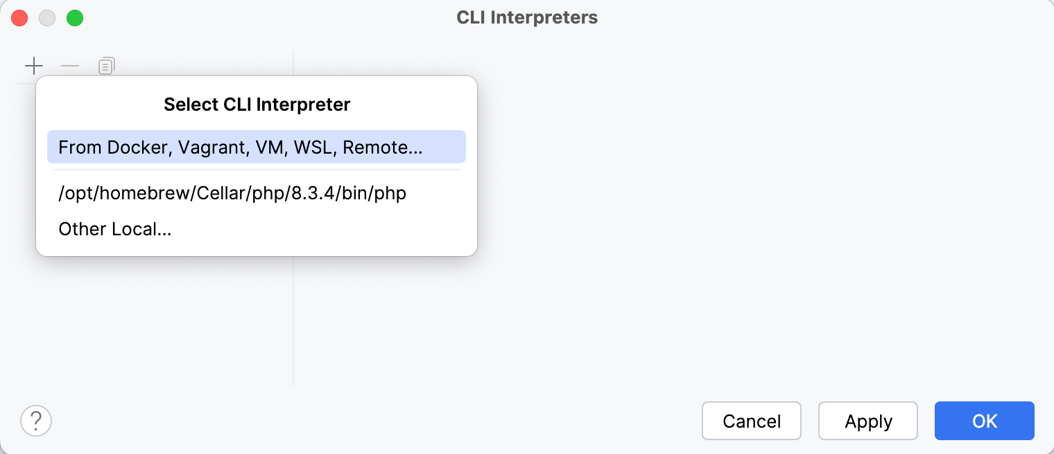 Select Remote PHP interpreter type Select Remote PHP interpreter type