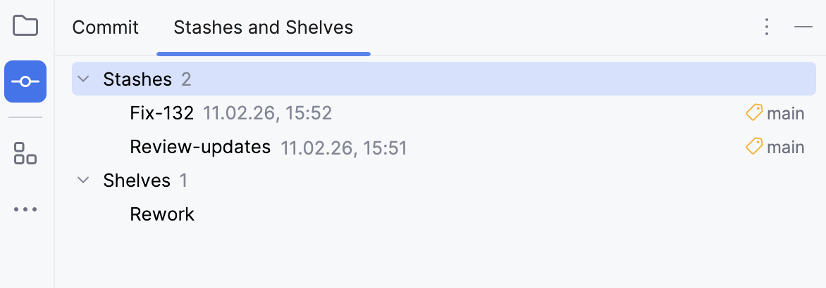 The Stashes and Shelves tab
