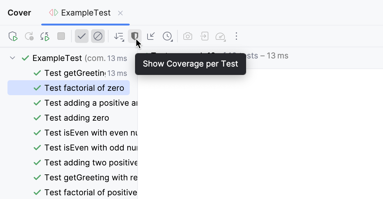 Show Coverage per Test button on the toolbar