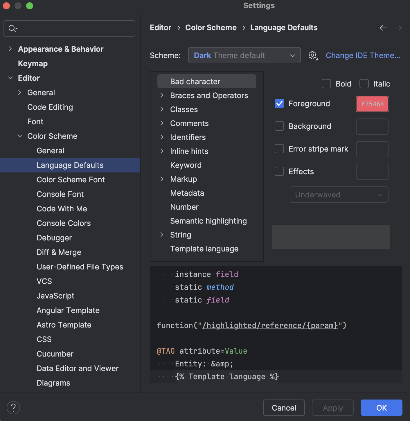Color schemes: fonts and colors in the editor | WebStorm Documentation