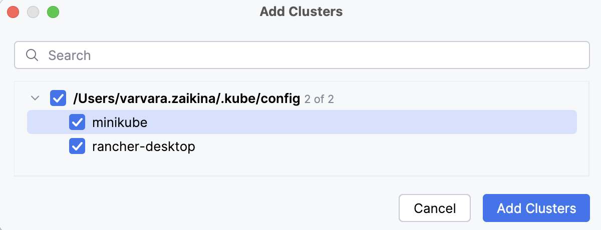 Add Clusters dialog