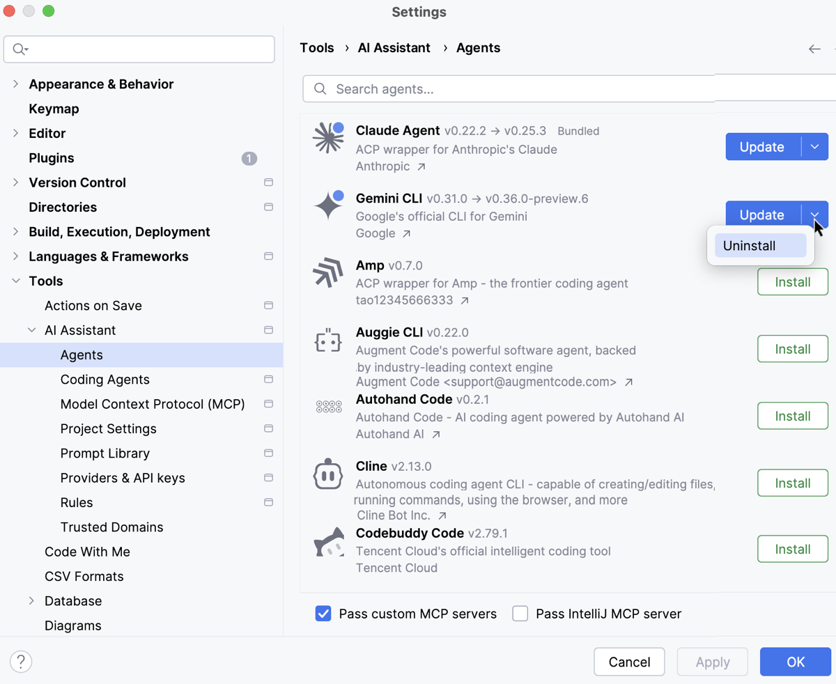 the Agents settings page