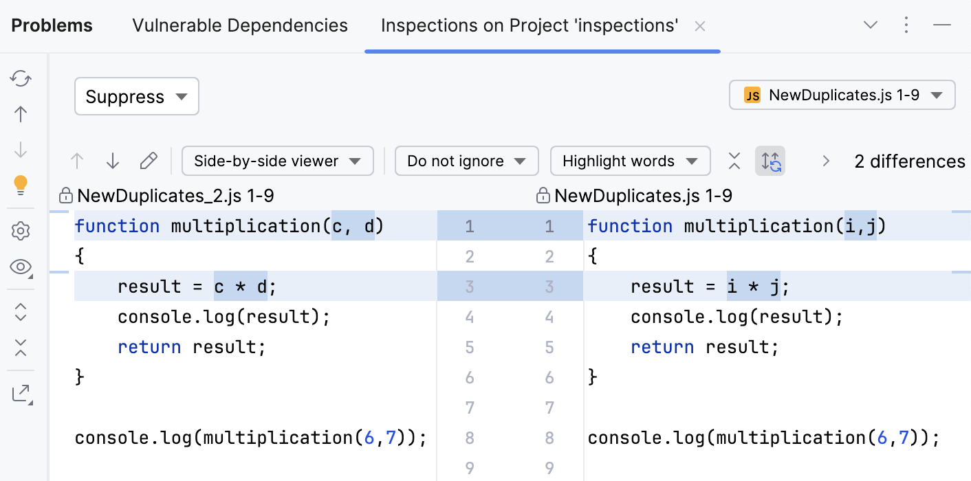 Duplicates tool window
