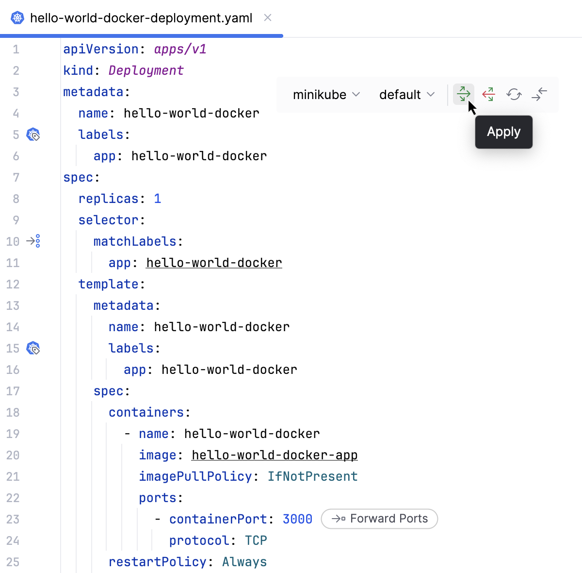 The Apply button on the floating toolbar