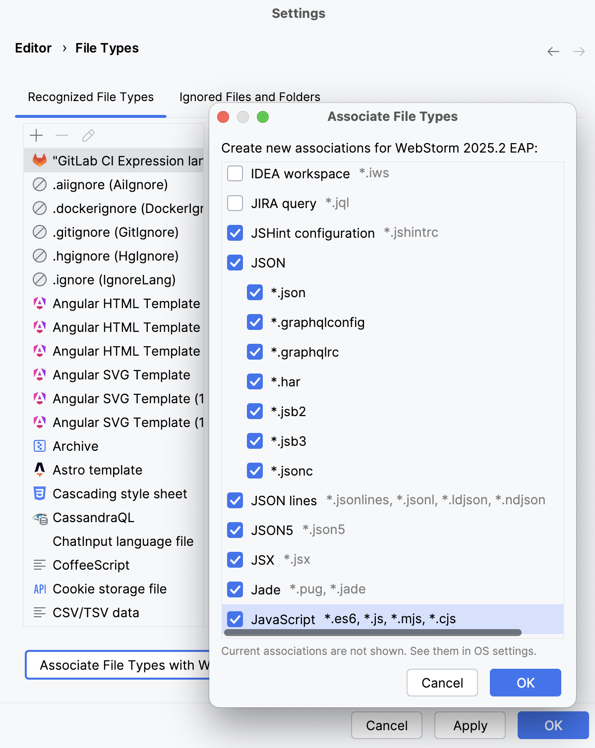 WebStorm: Associating file types with the IDE