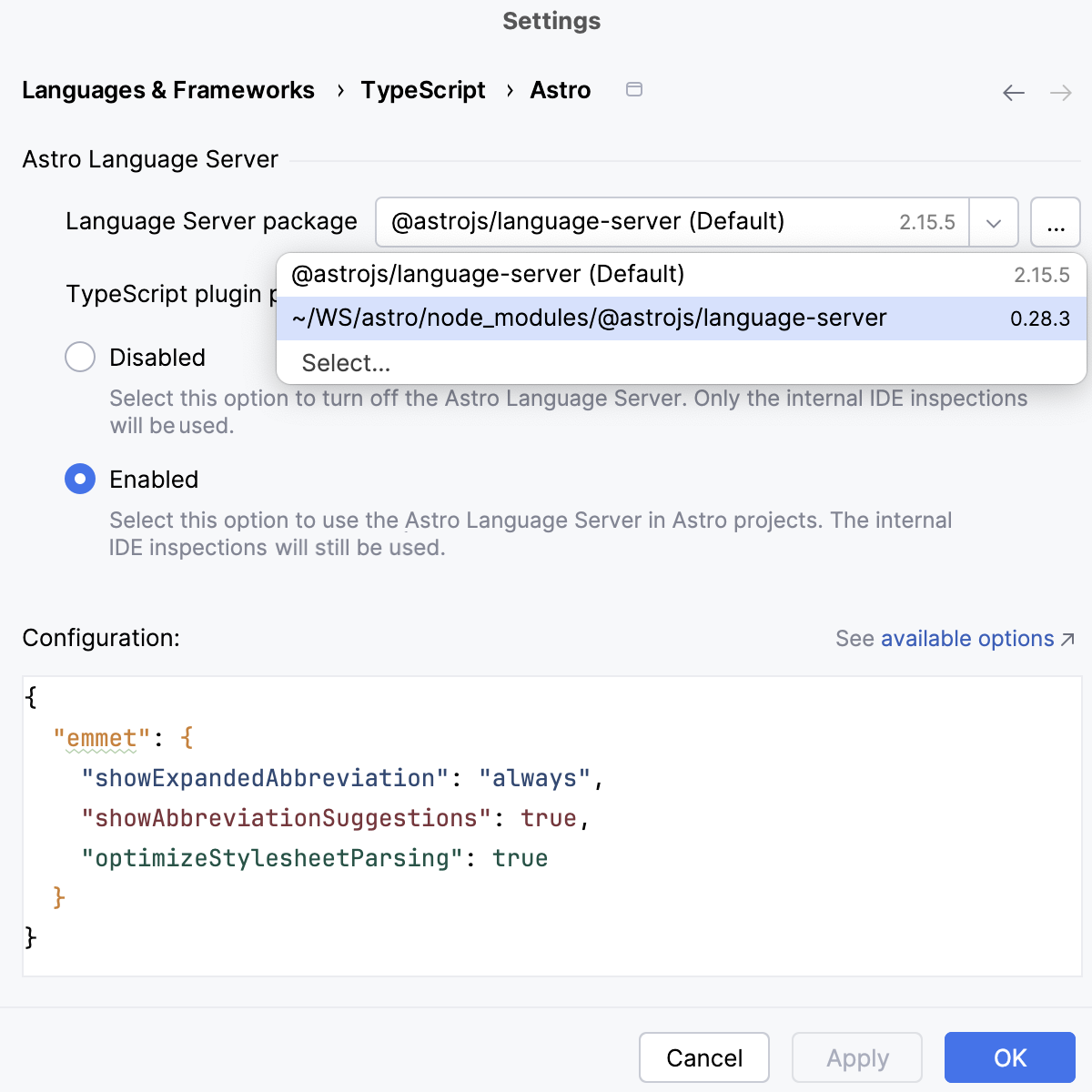 Specify the Astro package to use