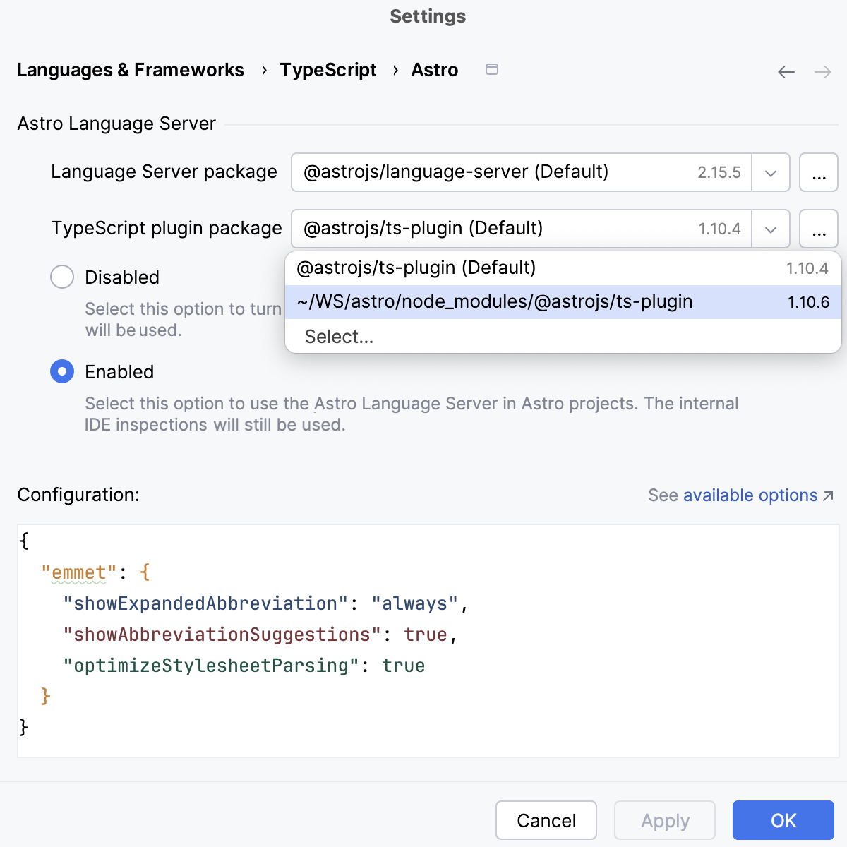 Specify the location of the ts-plugin to use
