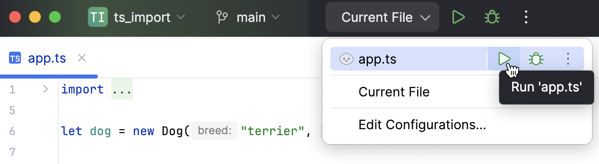 Run application via a Bun run/debug configuration