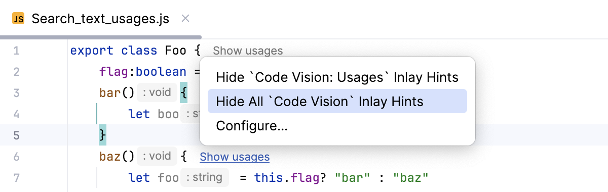 Disable Usages inlay hints in the editor