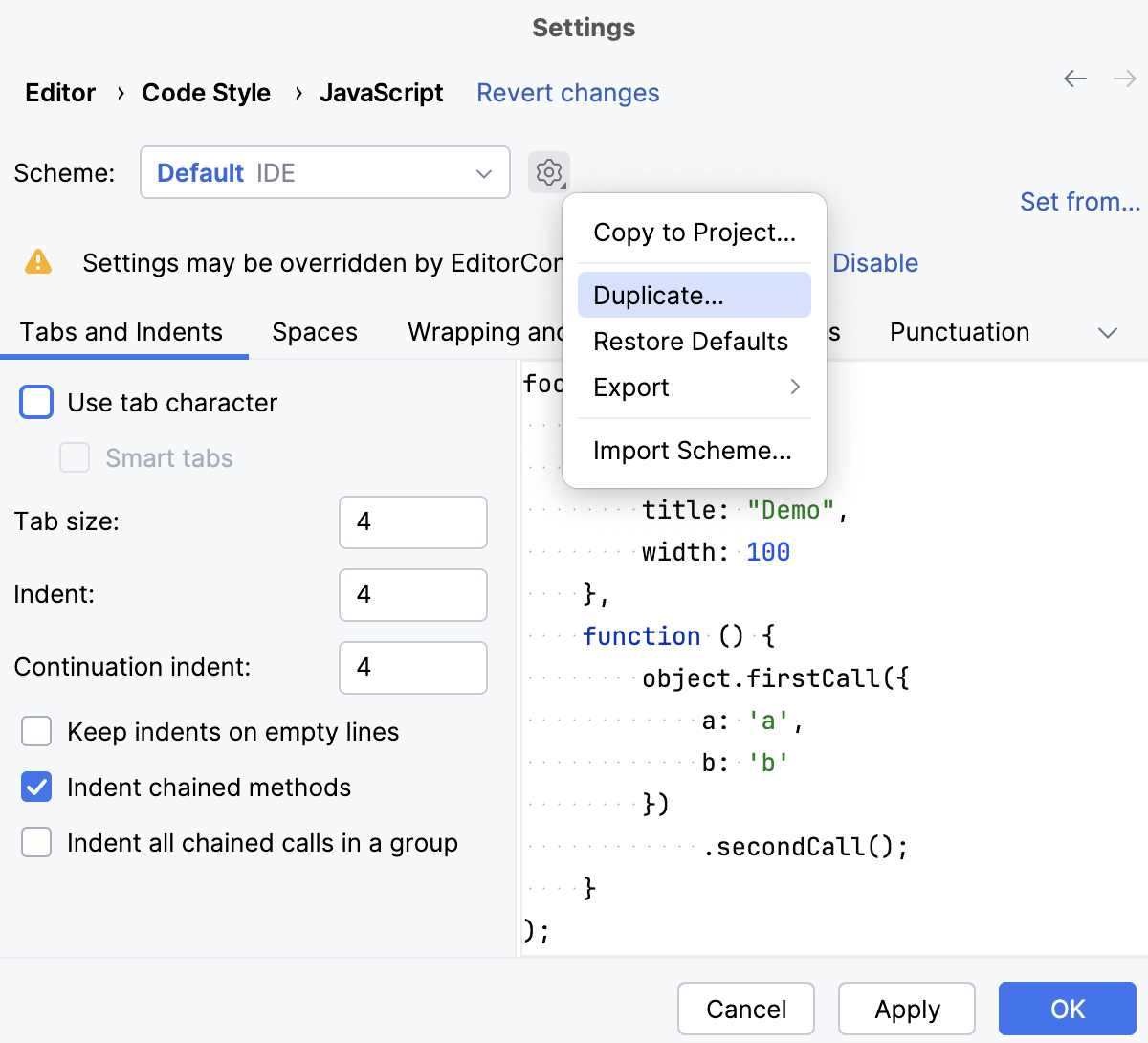 Creating a new code style scheme