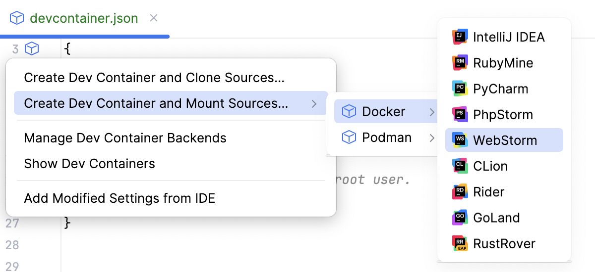 Create a Dev Container and mount sources