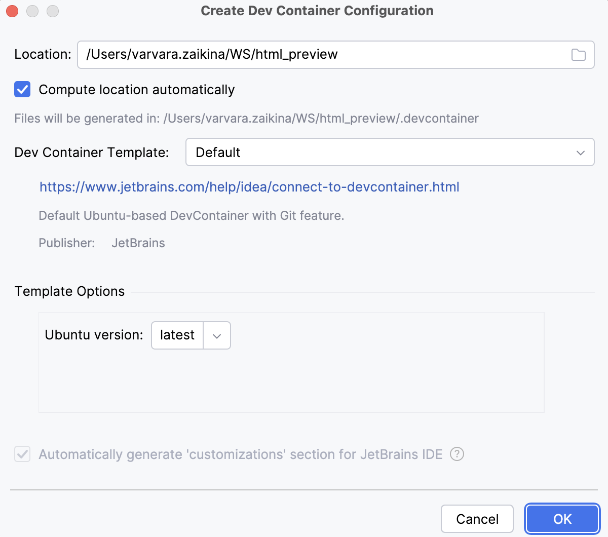 Create a new Dev Container