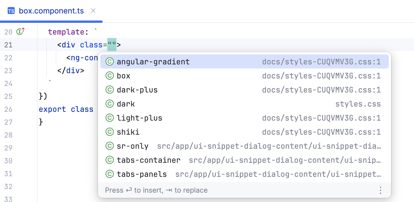 Complete CSS class names in template files