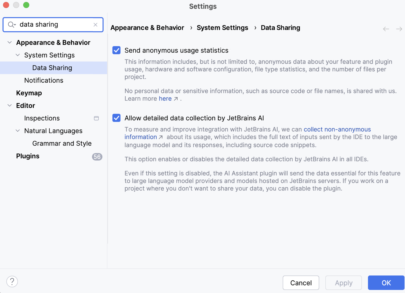 Data Sharing dialog: Release