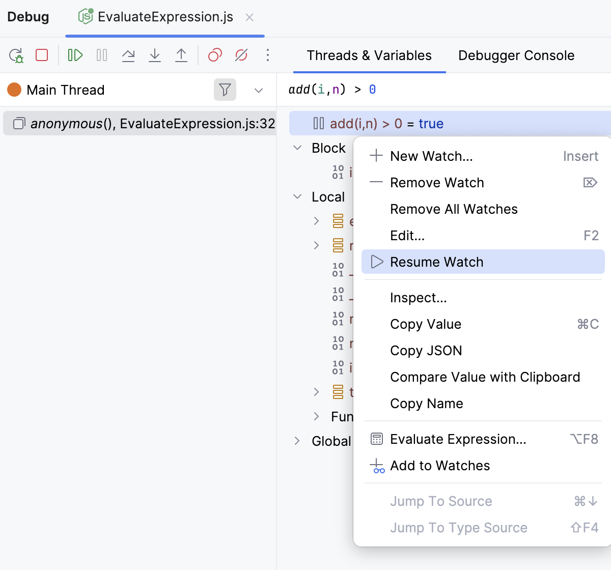 Resume a paused watch