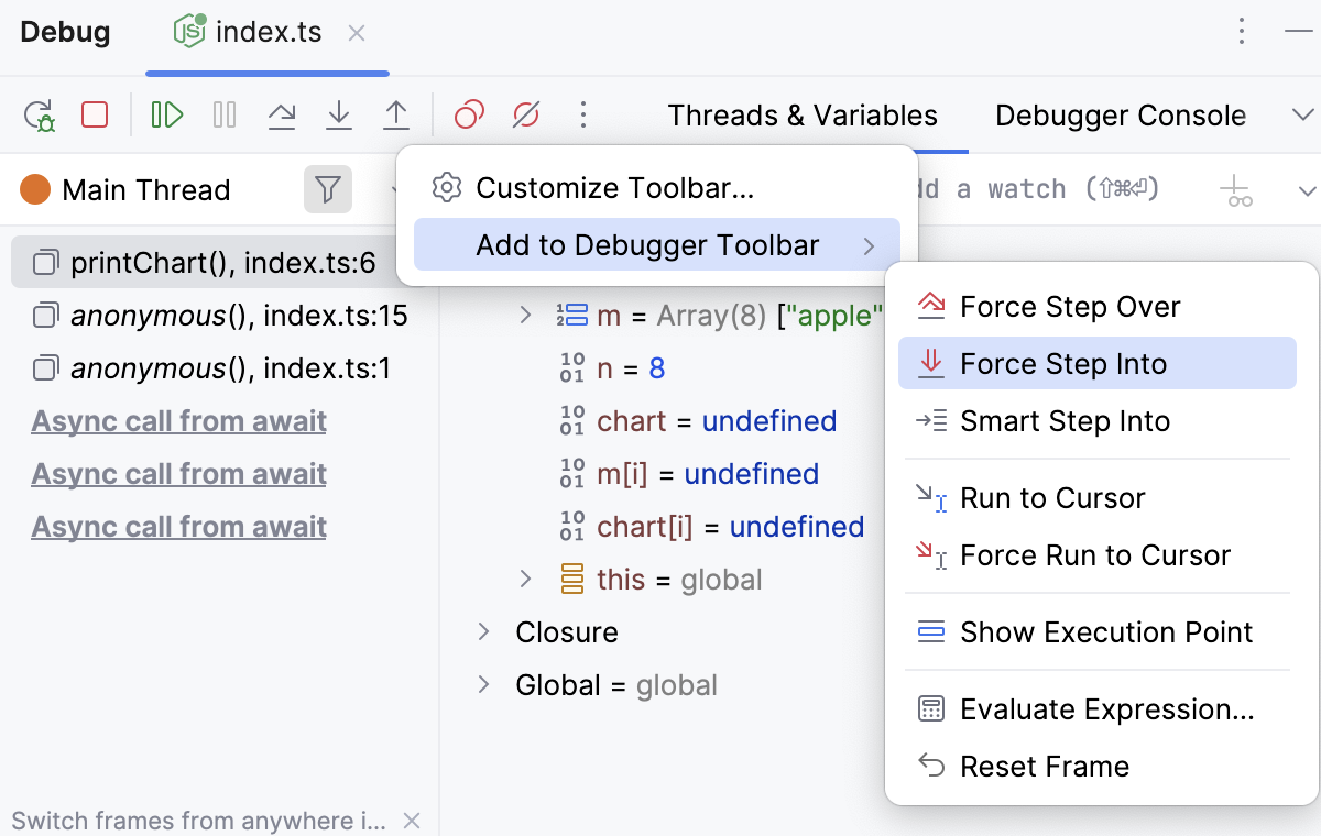Customize Debugger Toolbar - add actions