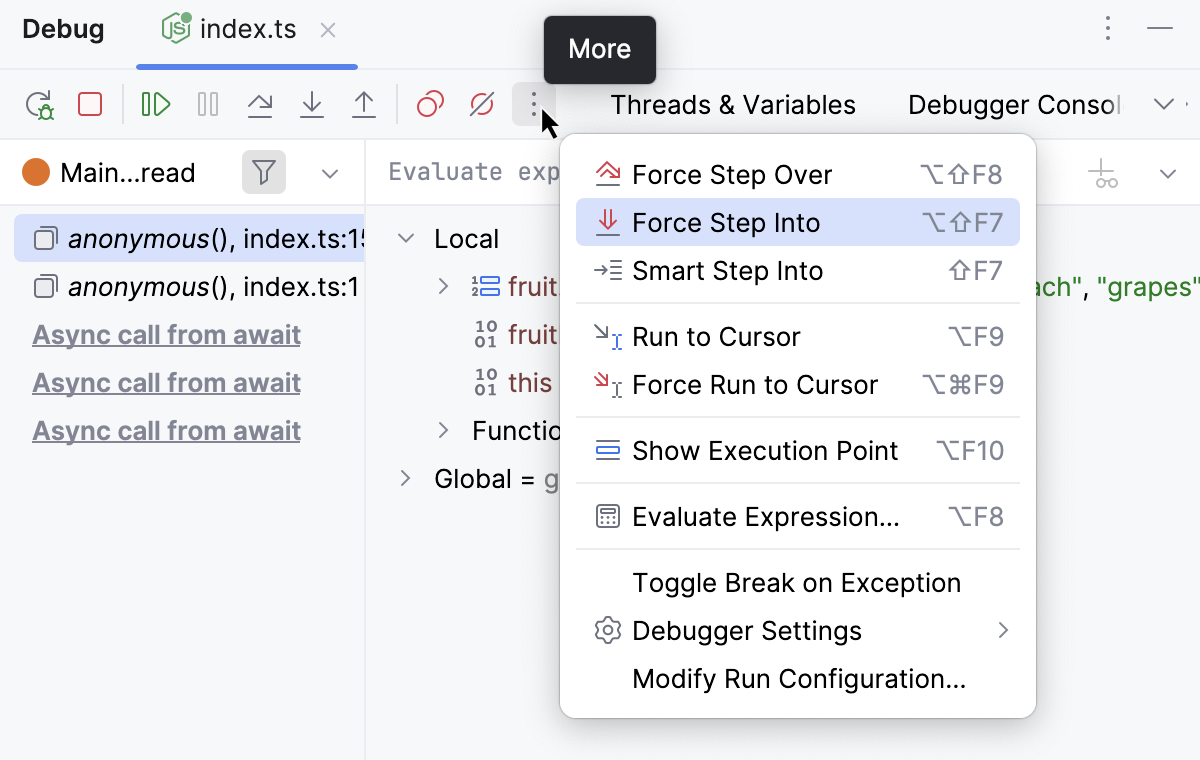 Invoke hidden action - Force Step Into