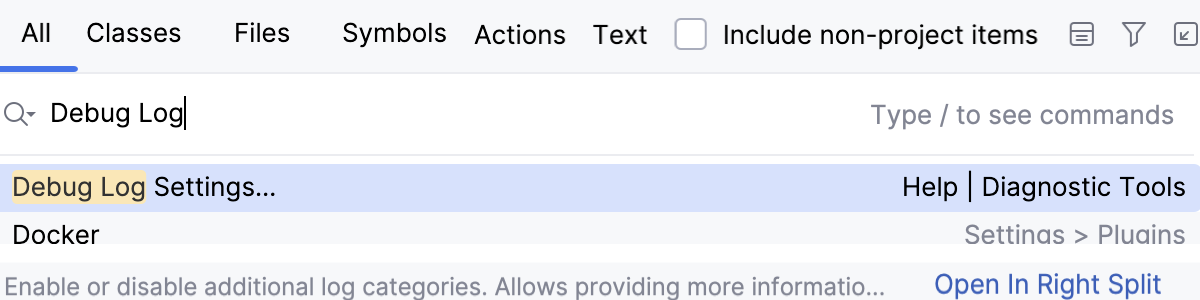 Find action: Debug Log Settings Find action: Debug Log Settings