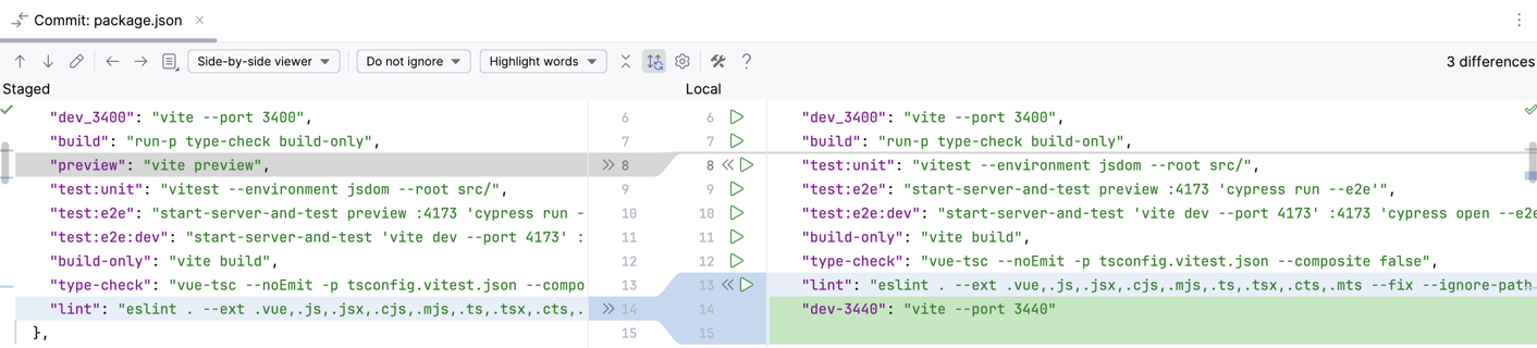 Diff preview in the editor Diff preview in the editor