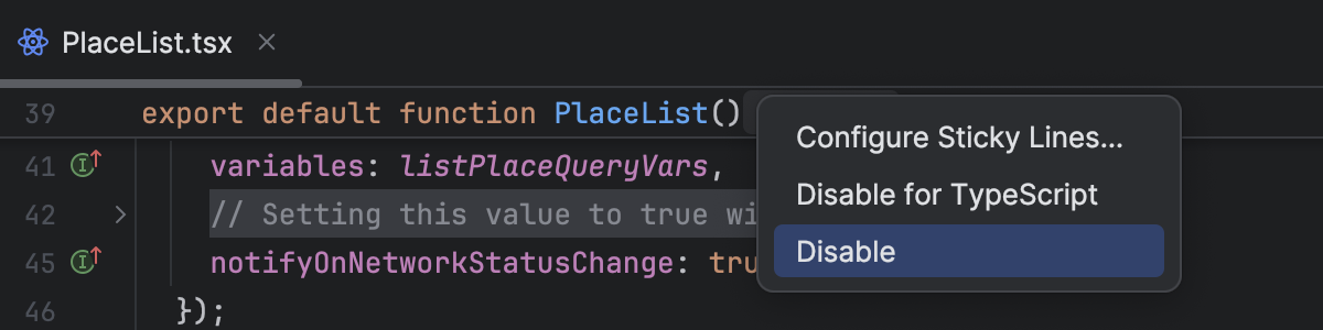 Sticky lines | WebStorm Documentation