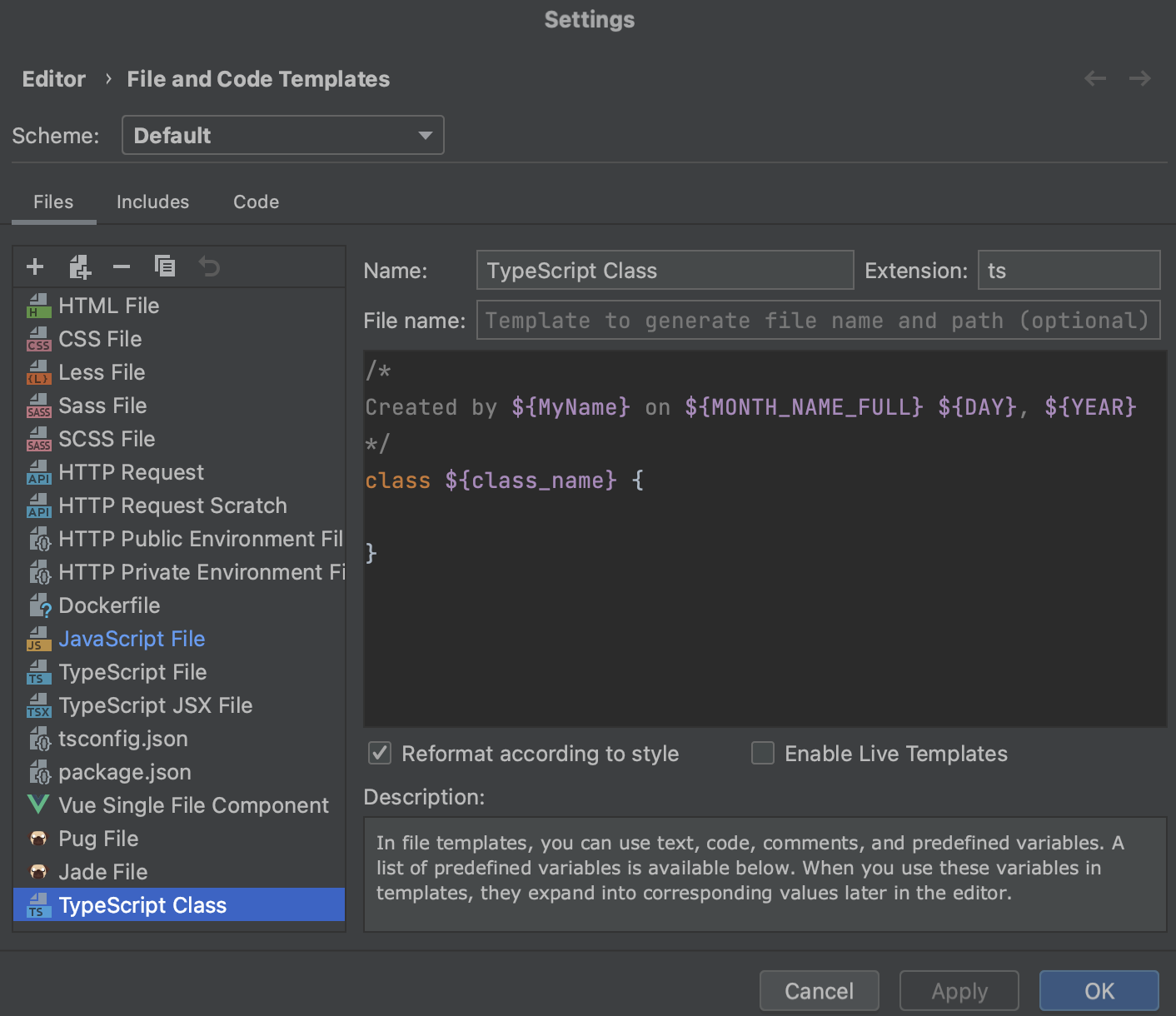 File template variables | WebStorm Documentation