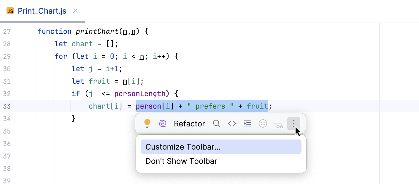 Floating toolbar for code editing