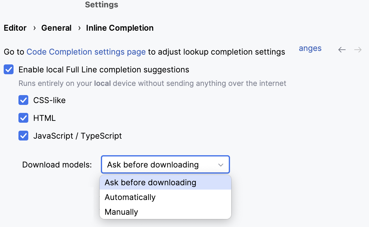 Download model for full line completion Download model for full line completion