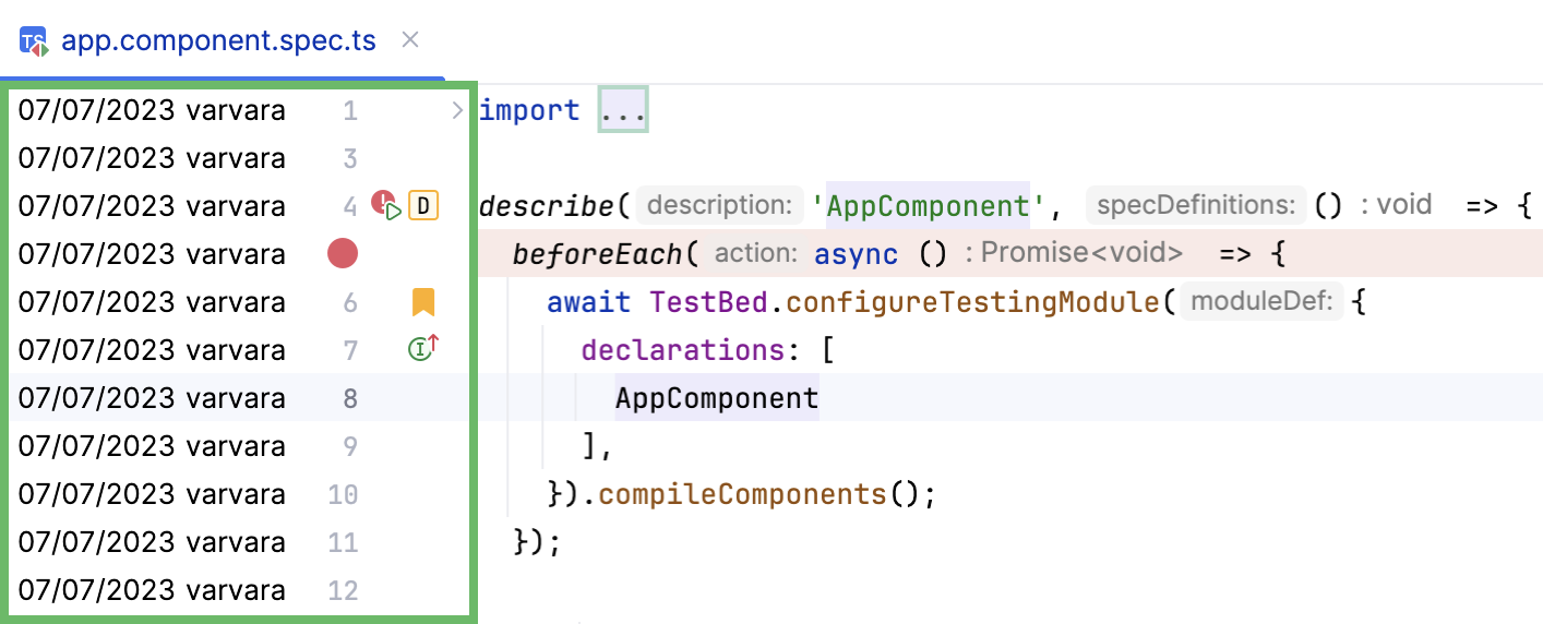 Gutter icons in the editor Gutter icons in the editor