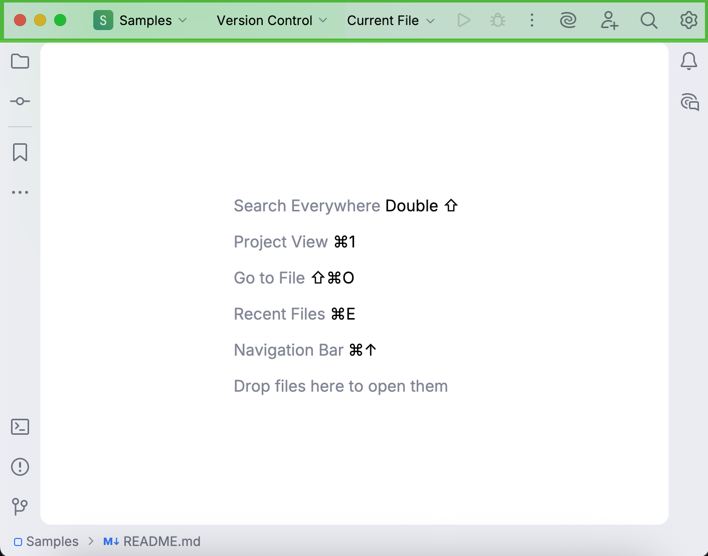 Icons in the main toolbar