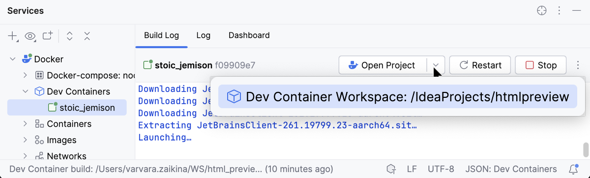 Dev Container created, open the project