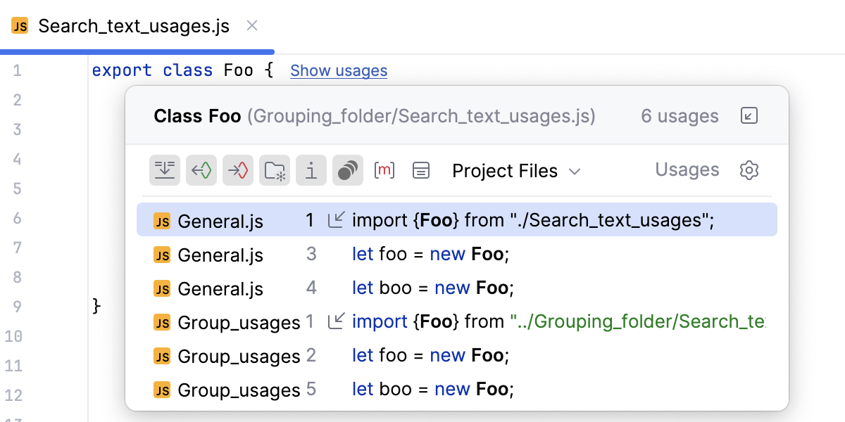 Usages popup window via show usages hint