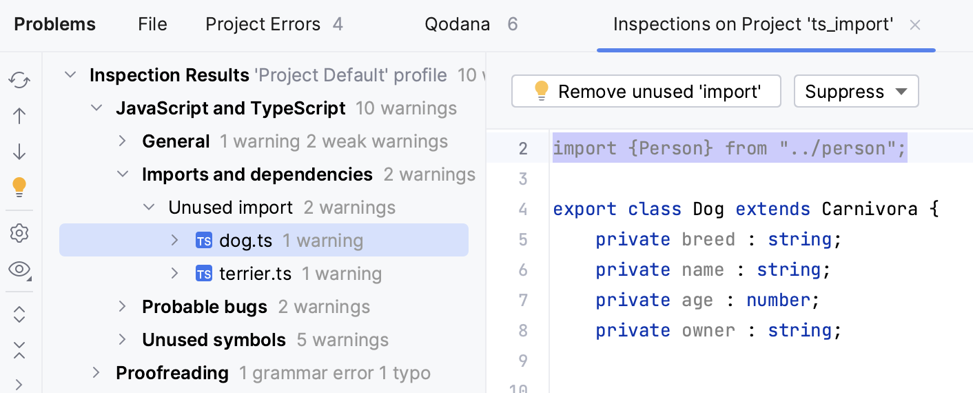 Inspection results tab