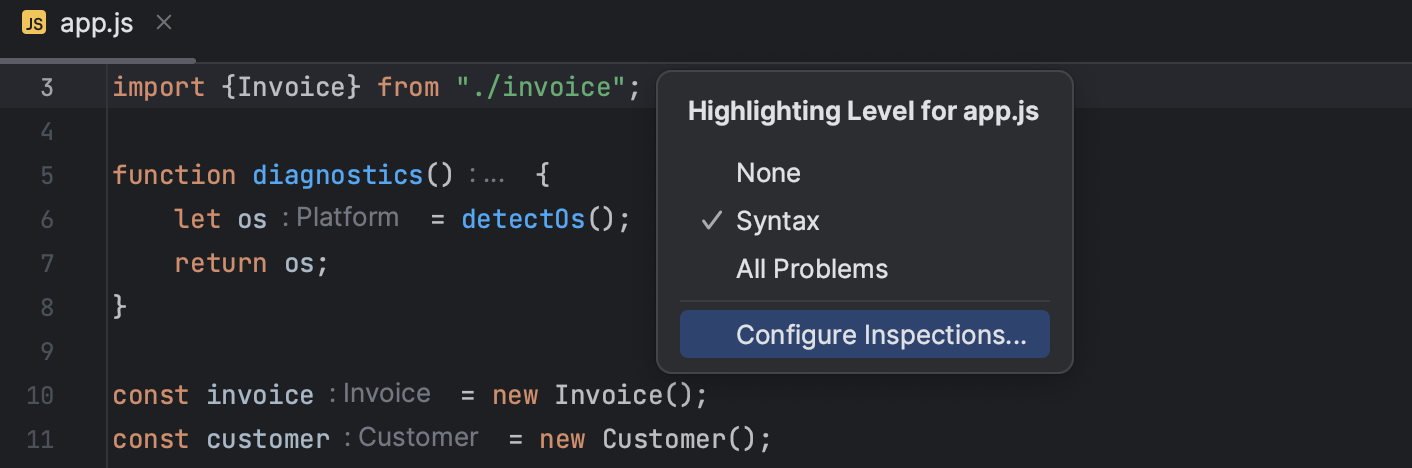 Code inspections | WebStorm Documentation