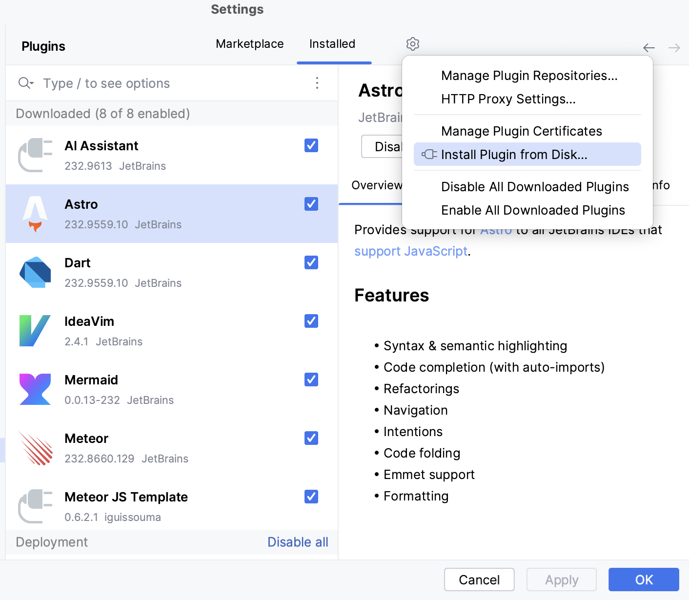 Install Plugin from Disk Install Plugin from Disk