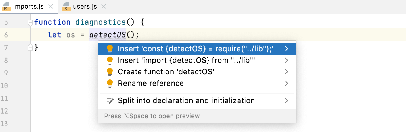 Quick fix: select import style