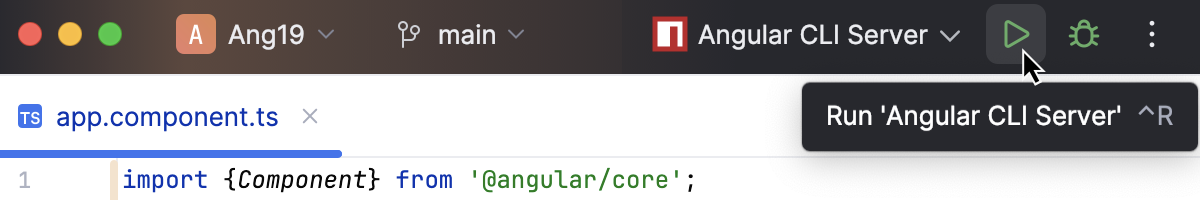 'Run' button near the Run widget