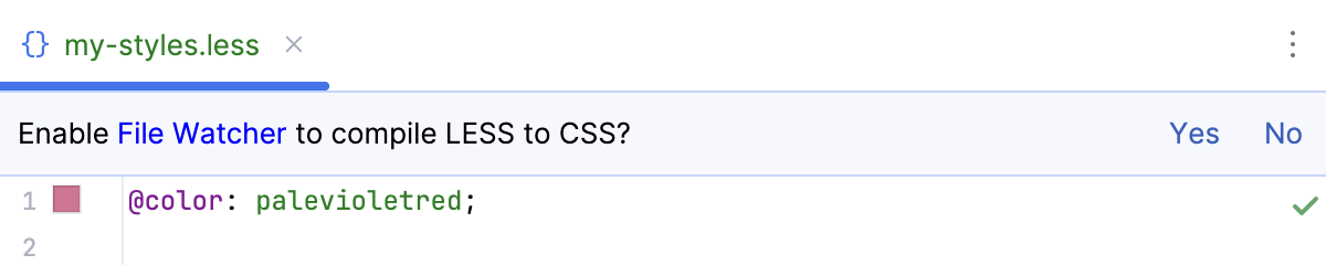 Compiling Less to CSS: creating a File Watcher from the pane in the editor