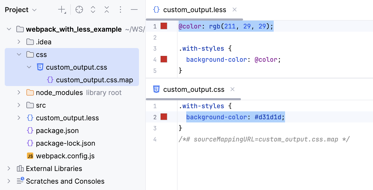 Custom settings: the output is stored in a separate folder