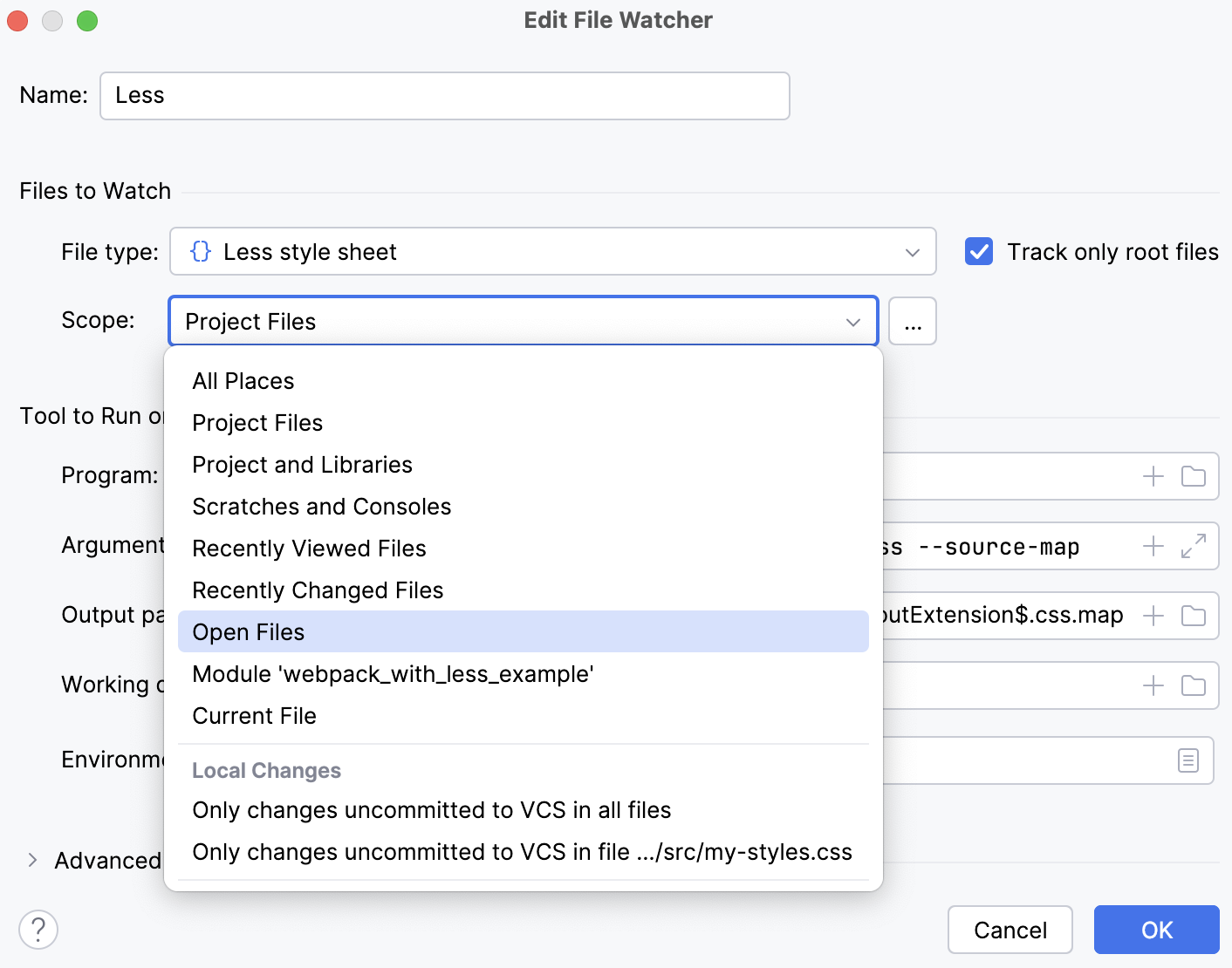SCSS File Watcher: change default scope