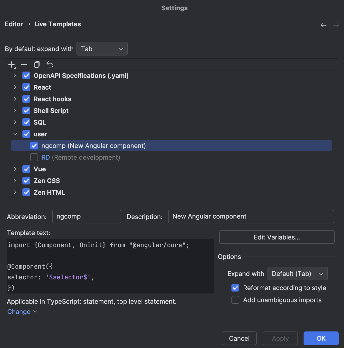 Live templates | WebStorm Documentation