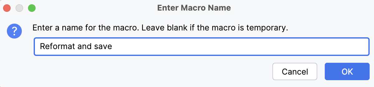 Enter Macro Name dialog