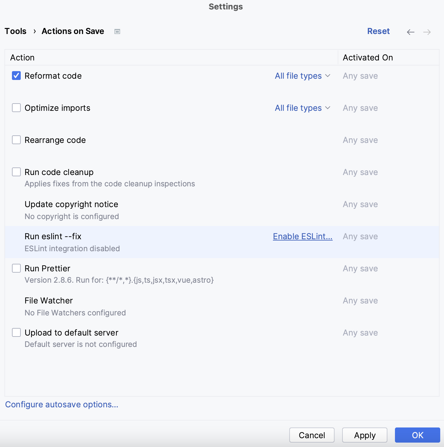 Customize WebStorm: set up actions on save Customize WebStorm: set up actions on save