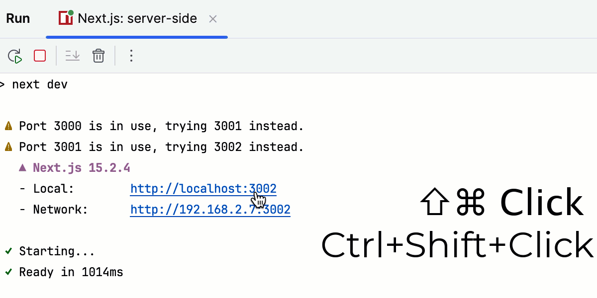 Start a debugging session from the Run tool window