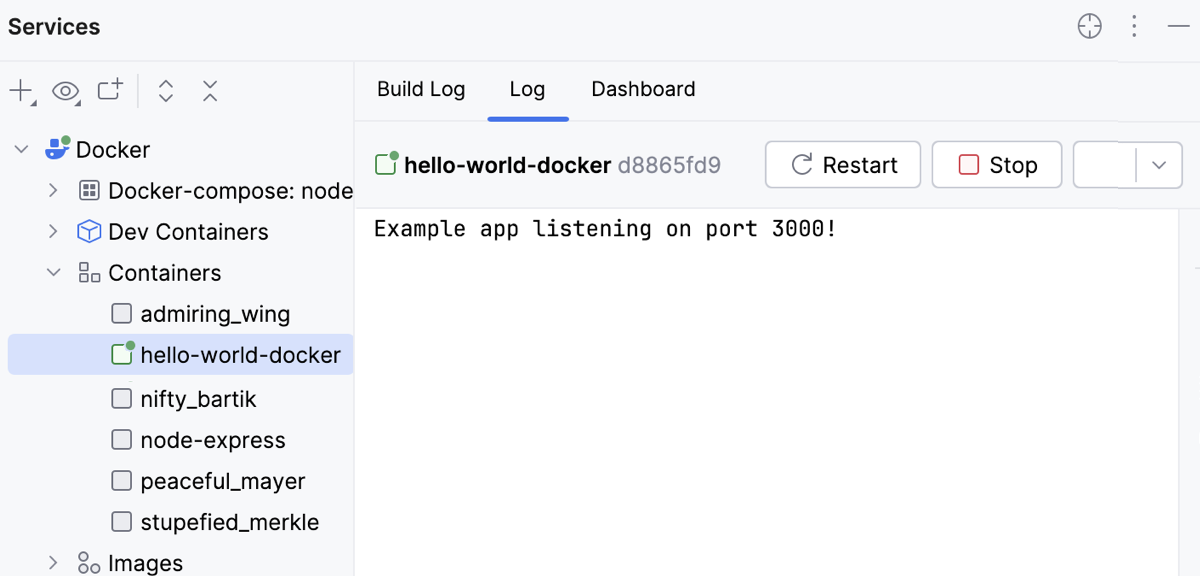 Push the log tab in the Services tool window