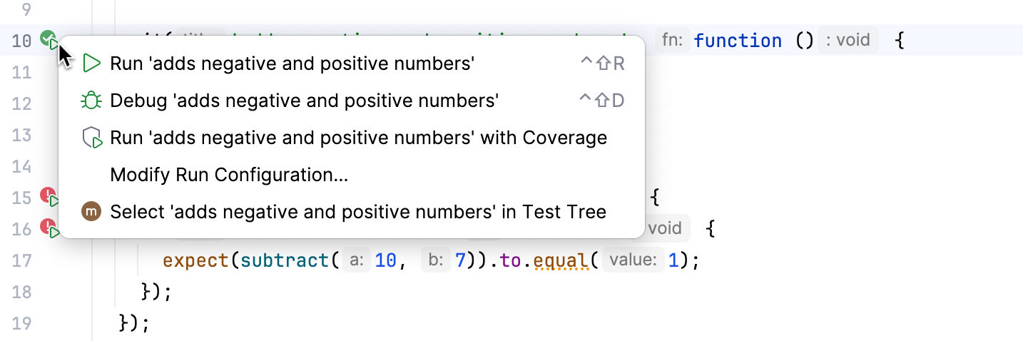Rerun single failed test from the editor: gutter icon Rerun single failed test from the editor: gutter icon