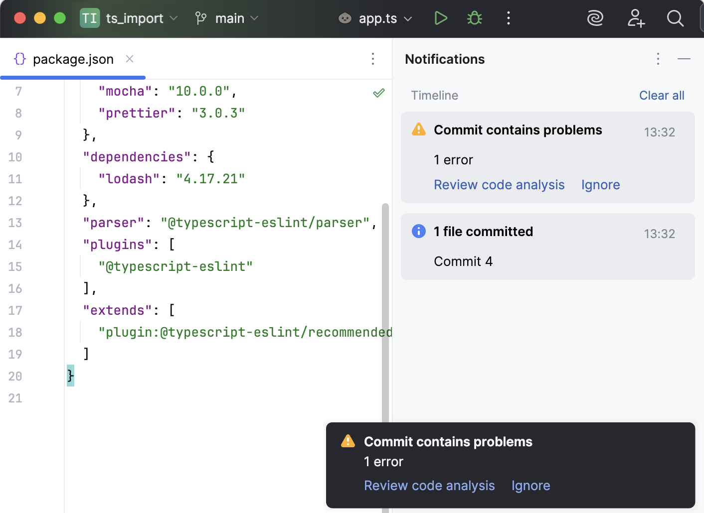 Notifications in WebStorm