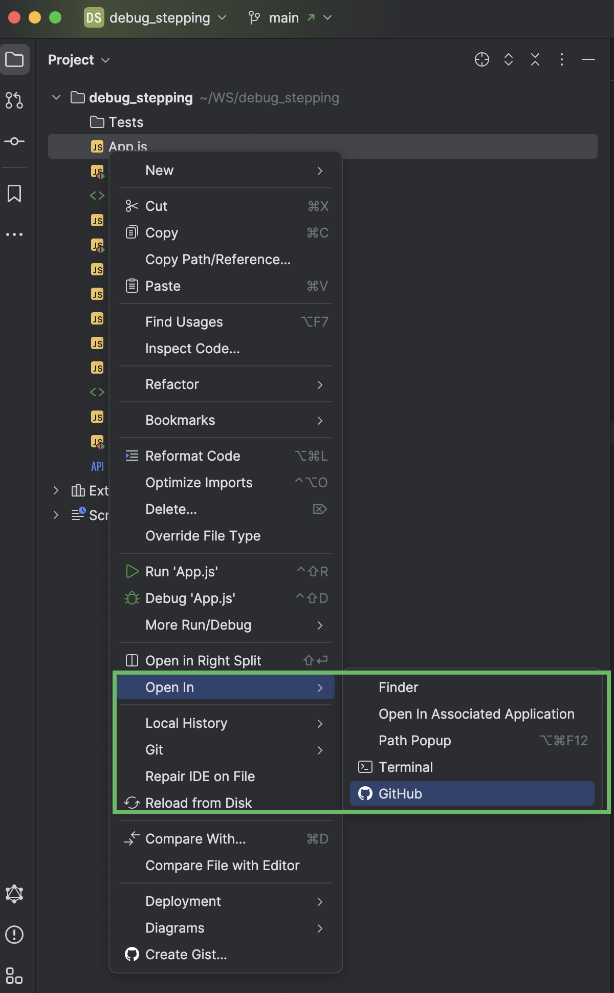 GitHub でホストされているプロジェクトを管理する | WebStorm ドキュメント
