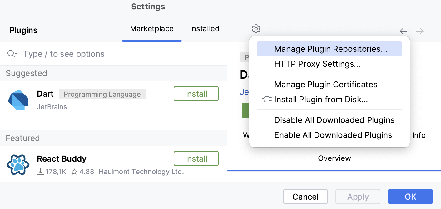 The Manage plugin repositories menu The Manage plugin repositories menu